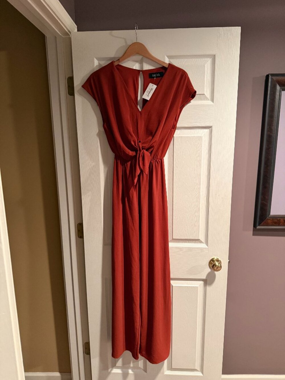 fab'rik Kenzlee Tie Front Wide Leg Jumpsuit Rust S NWT